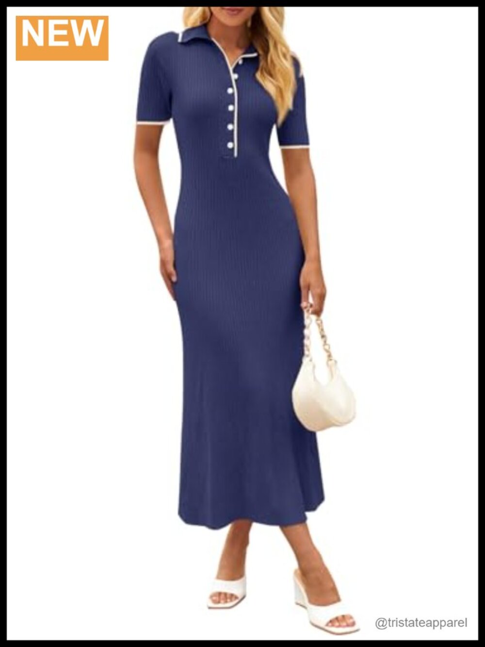 Womens Summer Maxi Bodycon Sweater Dress V-Neck Lapel Button Front